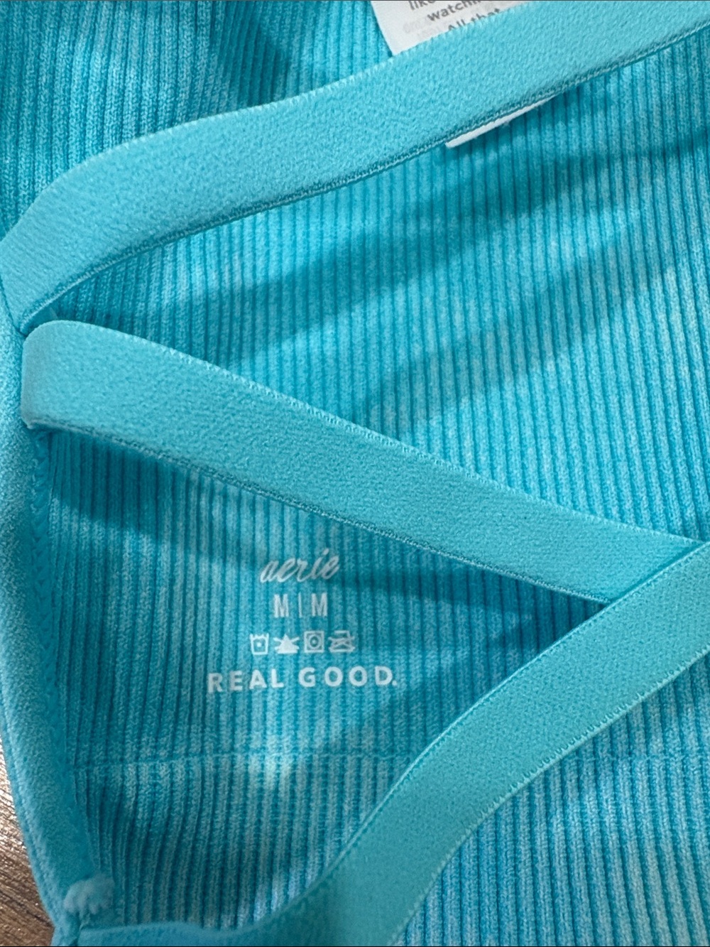 aerie Ribbed V-Neck Bralette in Bright Turquoise - Picture 3 of 6